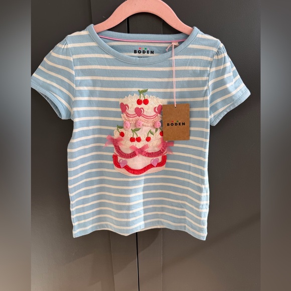 Mini Boden Other - Boden | Mini Boden | Blue Striped Tee Shirt with Cake Design | 3-4 years | NWT